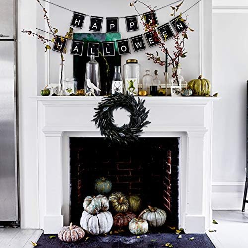 MOVINPE Black Feather Wreath - 15 Inch Halloween Decor Prop