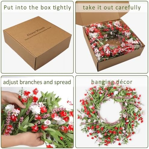 26 Inch Artificial Spring Wreath with Wildflowers for Front Door Decor