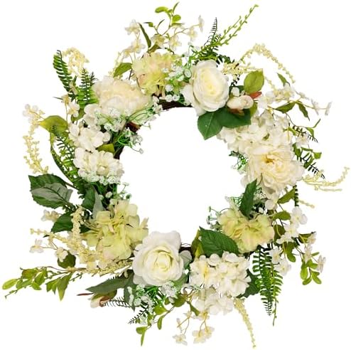 Northlight Peony and Rose Artificial Spring Wreath 24-inch White Green