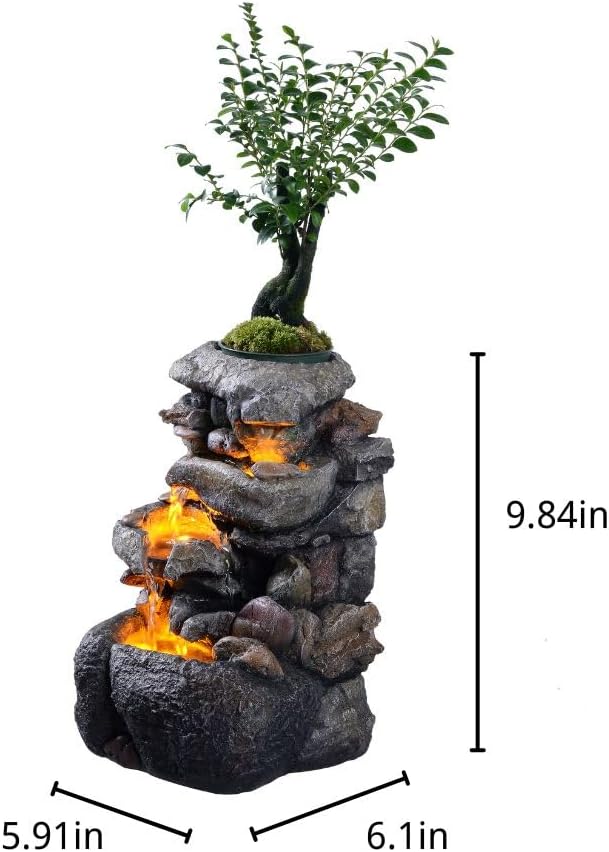 Tolevoit Tabletop Water Fountain with LED Light for Indoor Decor