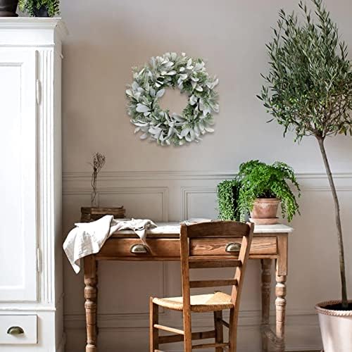 TEMPUS 18 Inch Boxwood and Lambs Leaves Wreath for Front Door