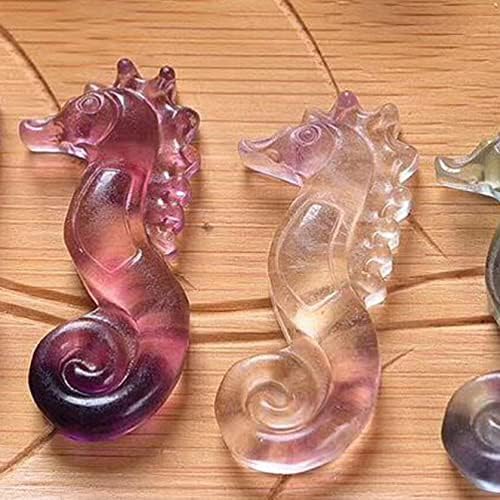 Crystal Stones Seahorse Figurines Rainbow Fluorite Carved Hippocampus Ornament Gift