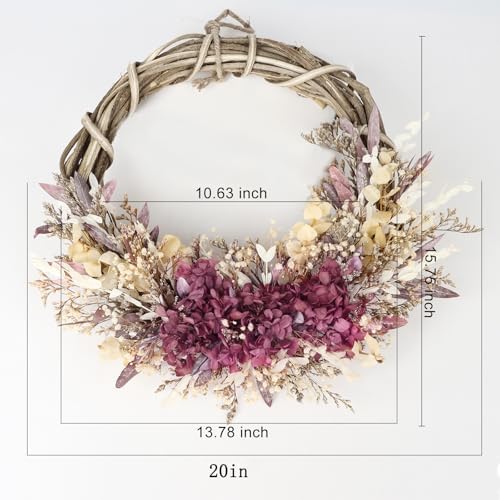 20 Inch Preserved Flowers Wreath for Front Door Home Decor