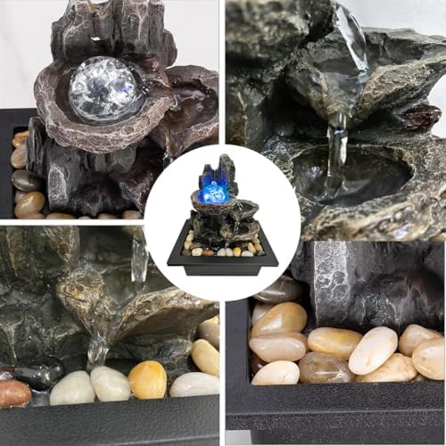 Indoor Rotating Waterfall Fountain with LED Lights and River Rocks