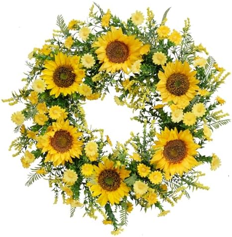 21 Inch Handmade Silk Sunflower Wreath for Front Door