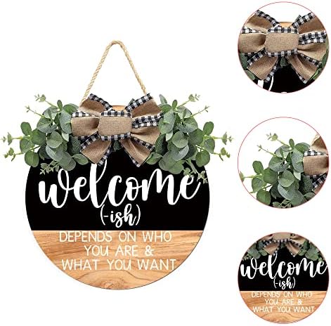 CHIJIRE Welcome Sign Front Door Decor Round Wreath 12 Inch