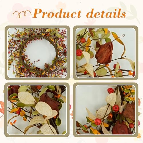 YNYLCHMX 18 Inch Fall Wreath for Front Door