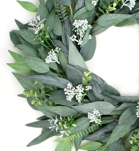 24 Artificial Leaf Wreath with Hook - Decor for Front Door Wall Wedding Party Green