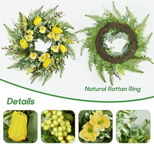 Beinhome 26 Inch Tulip Wreath for Front Door