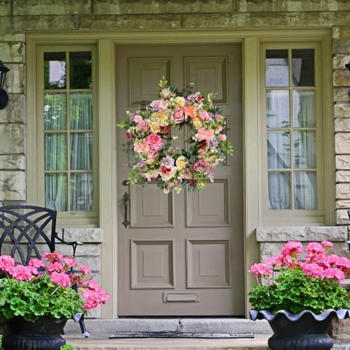 24 Inch Artificial Flower Wreath for Front Door