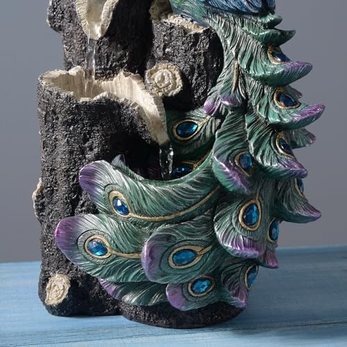 Kalona 1339 Inch Imitation Peacock Fountain with RGB LED Lights and Glass Rotating Ball