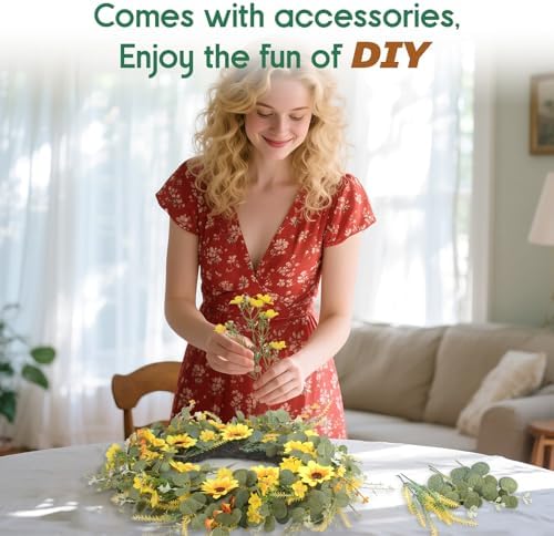 24 Yellow Sunflower Wreath with Headband and DIY Accessories
