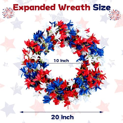 4th of July Wreath with Red White Blue Flowers for Front Door