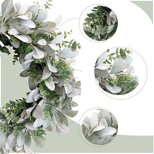 TEMPUS 18 Inch Boxwood and Lambs Leaves Wreath for Front Door