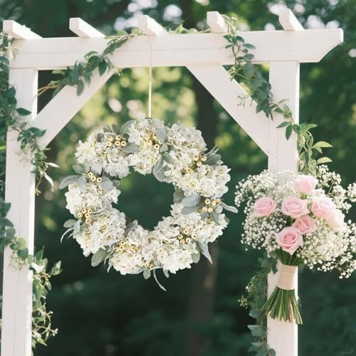 Cream Hydrangea Wreath for Front Door Wedding Decor 18 Inch