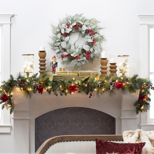 19 Inch Artificial Christmas Wreath with Red Berries and Pinecone