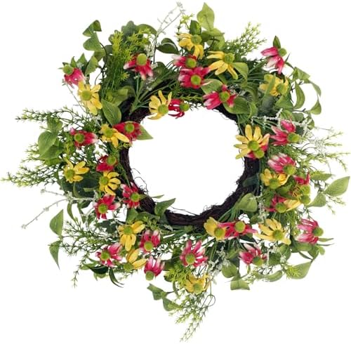 18 Inches Artificial Black-Eyed Daisy Wreath for Front Door