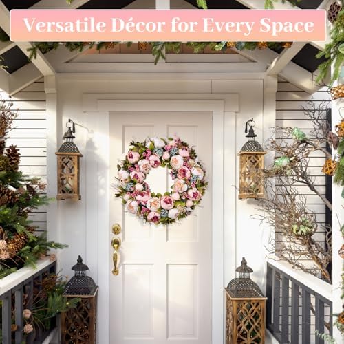 Covanm 22 Inch Spring Peony Wreath for Front Door Decor