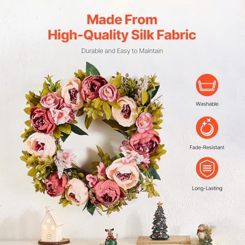 VEVOR 19 Inch Artificial Peony Wreath for Front Door