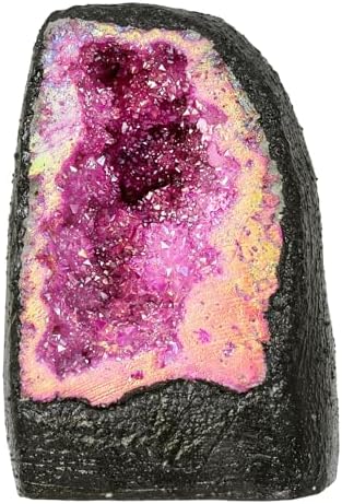 TUMBEELLUWA Large Fuchsia Rainbow Crystal Geode Stone Decor