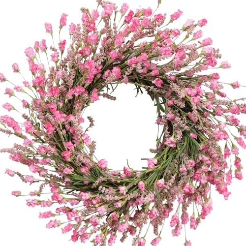 TEMPUS 20 Inch Pink Flower Wreath for Front Door