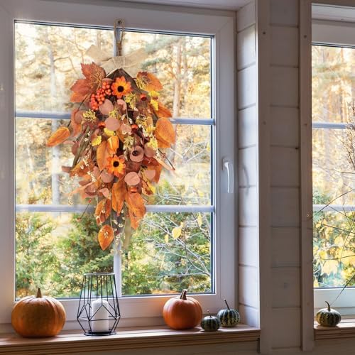2 Pcs 24 Inch Artificial Autumn Teardrop Wreath