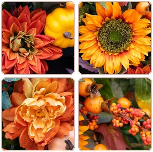 24 Inch Autumn Wreath with Sunflowers and Maple Leaves