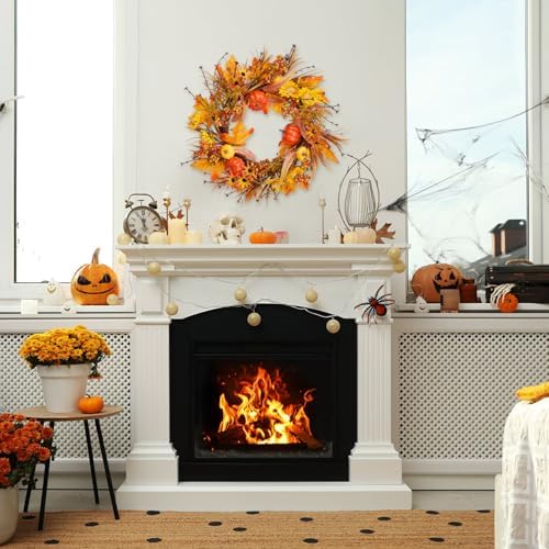 19 Inch Fall Wreath with Pumpkins and Maple Leaves