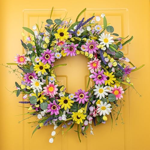 22 Inches Colorful Wildflower Wreath for Front Door