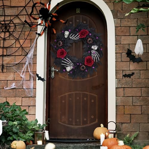 GENMOUS Halloween 22Inch Rose Wreath with Lights