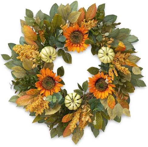 24 Inch Fall Wreath with Sunflowers and Pumpkins