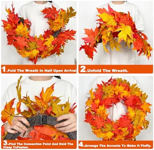 26 Inch Foldable Fall Wreath with Timer and Lights
