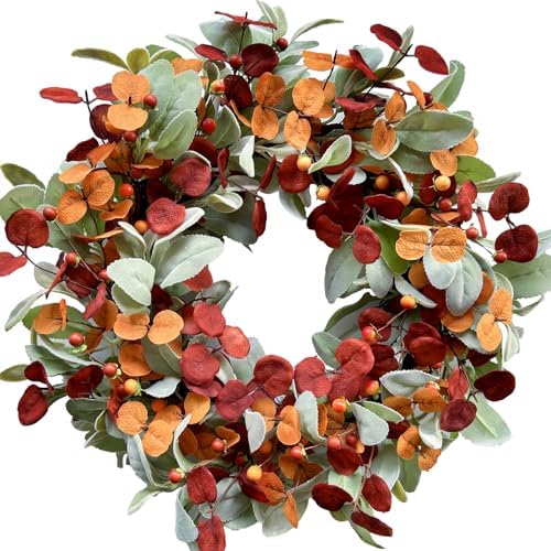 CIR OASES Fall Wreath Door Decor with Lambs Ears and Eucalyptus Leaves