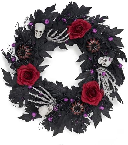 GENMOUS Halloween 22Inch Rose Wreath with Lights