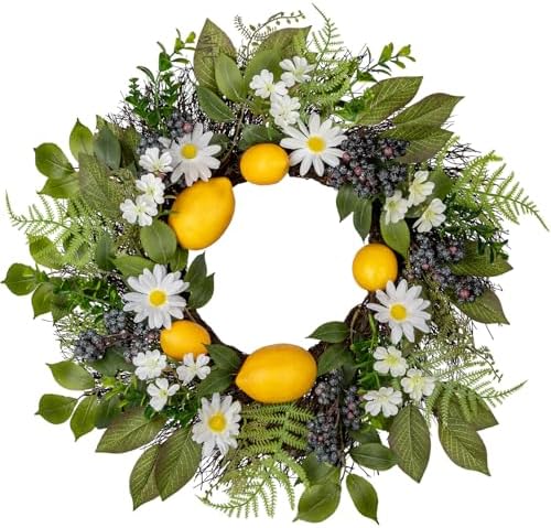 18 Inch Artificial Lemon Wreath for Front Door Summer Door Decor