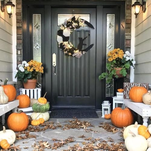 Moon Black Cat Halloween Wreath with Lights