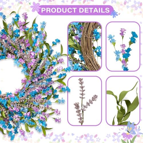 24 Inch Blue Wreath for Front Door and Window Decor