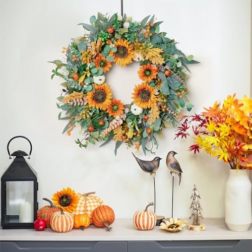 24 Inch Fall Door Wreath with Sunflowers and Berries