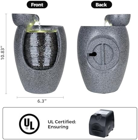 10 Inch Ceramic LED Tabletop Water Fountain with Plant Holder