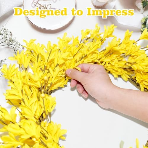 20 inch Artificial Forsythia Wreath for Front Door and Porch Decor