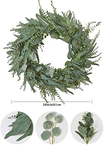 24 Inch Artificial Eucalyptus Wreath for Front Door