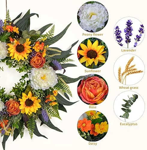 Kmise 22 Inch Spring Fall Wreath for Front Door