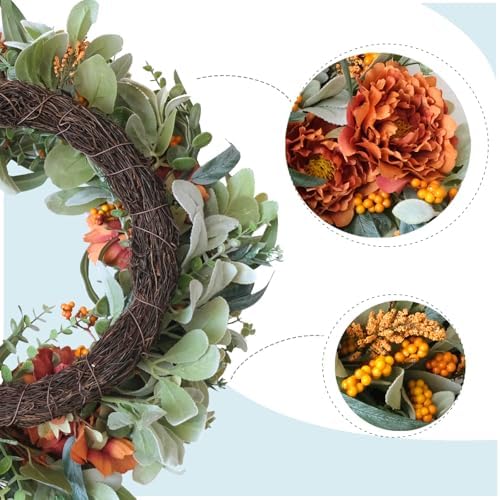 24 Inch Fall Peony Eucalyptus Wreath for Front Door