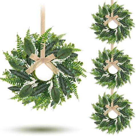 4PCS 9 Inch Mini Eucalyptus Wreaths for Cabinets Decorations