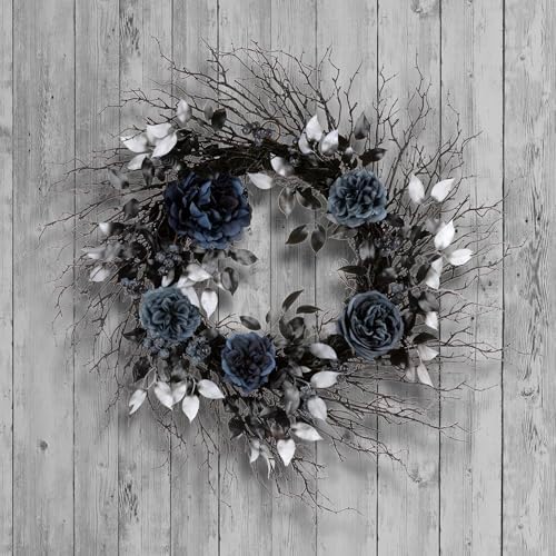 National Tree Company Artificial Black Wreath with Roses 24 Inch