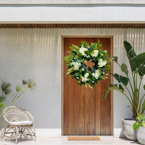 22 Inch Lighted Hydrangea Wreath with Timer for All Seasons