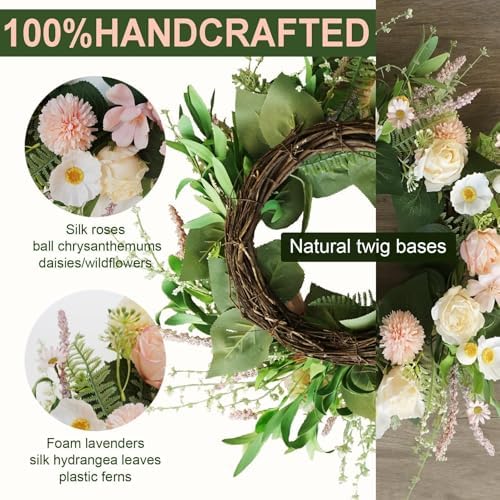 Pink Spring Summer Wreath for Front Door Decor