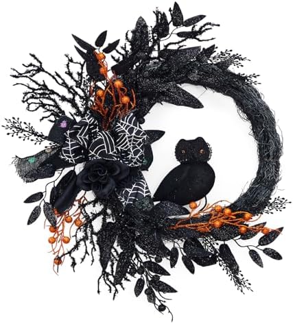 20 Inch Halloween Owl Wreath Door Decor