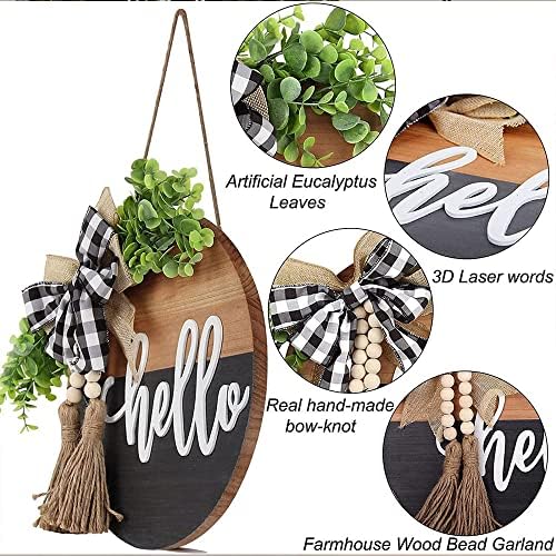 S_SSOY Hello Door Wreath Front Door Decor Black Brown