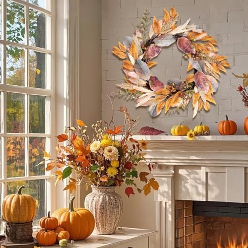 22 Inch Artificial Fall Wreath with Berries and Maple Leaves